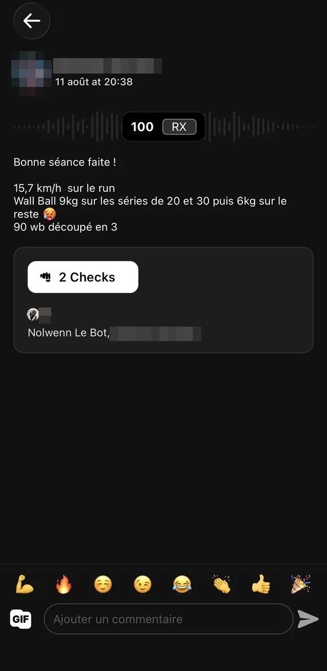 Le score d'un membre, félicité par Nolwenn d'un check